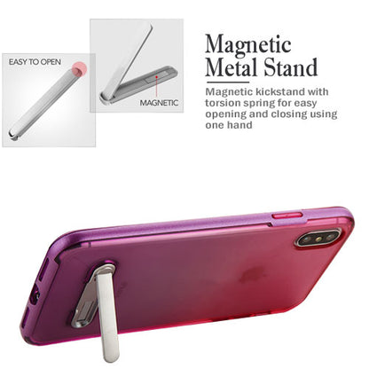 For Apple iPhone XS Max Slim Hybrid Transparent Rubber Gummy Hard PC with Kickstand Protective Purple Pink Phone Case Cover