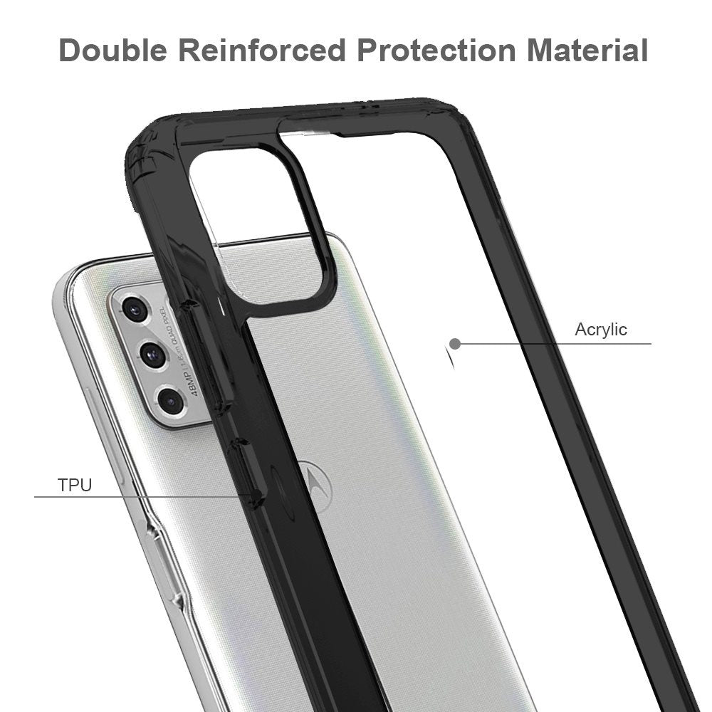 For Motorola Moto G50 5G Hybrid Slim Crystal Clear Transparent Shock-Absorption Bumper with TPU + Hard PC Back Frame Black Phone Case Cover