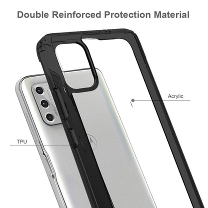 For Motorola Moto G50 5G Hybrid Slim Crystal Clear Transparent Shock-Absorption Bumper with TPU + Hard PC Back Frame Black Phone Case Cover