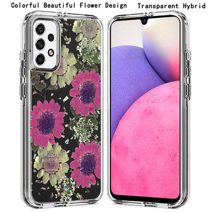 For Samsung Galaxy A33 5G Glitter Floral Print Pattern Clear Design Shockproof Hybrid Fashion Sparkle Rubber TPU Bumper  Phone Case Cover