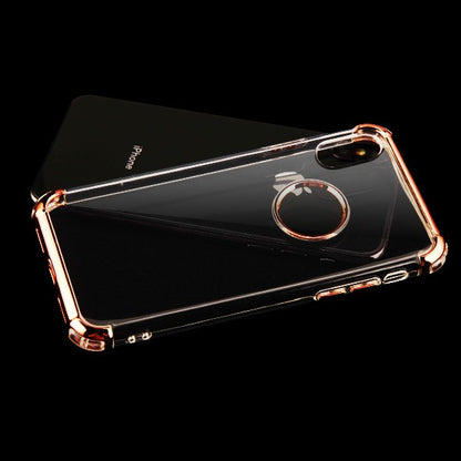 For Apple iPhone XS/X Slim Hybrid Transparent Rubber Gummy Hard PC Silicone Electroplating Protective Clear / Rose Gold Phone Case Cover