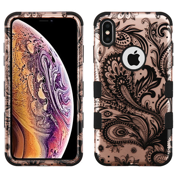 For Apple iPhone XS Max Stylish Hybrid Three Layer Hard PC Shockproof Heavy Duty TPU Rubber Anti-Drop Phoenix Flower Phone Case Cover