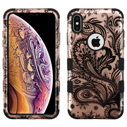 For Apple iPhone XS Max Stylish Hybrid Three Layer Hard PC Shockproof Heavy Duty TPU Rubber Anti-Drop Phoenix Flower Phone Case Cover