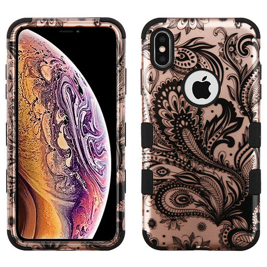 For Apple iPhone XS Max Stylish Hybrid Three Layer Hard PC Shockproof Heavy Duty TPU Rubber Anti-Drop Phoenix Flower Phone Case Cover