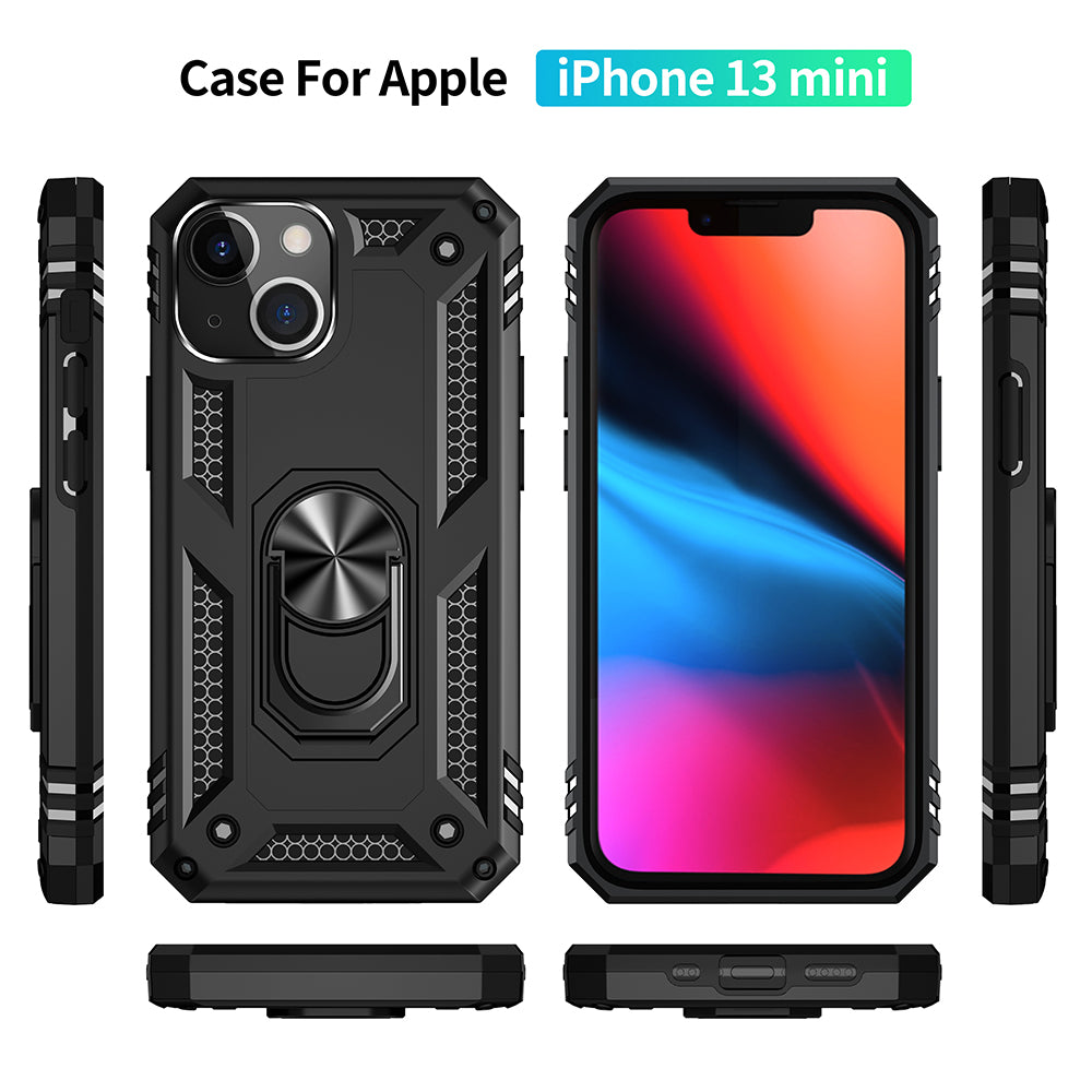 For Apple iPhone 13 /Mini Pro Max Military Grade Heavy Duty Armor Protection Hybrid with Rotating Metal Ring Kickstand Finger Loop Stand  Phone Case Cover