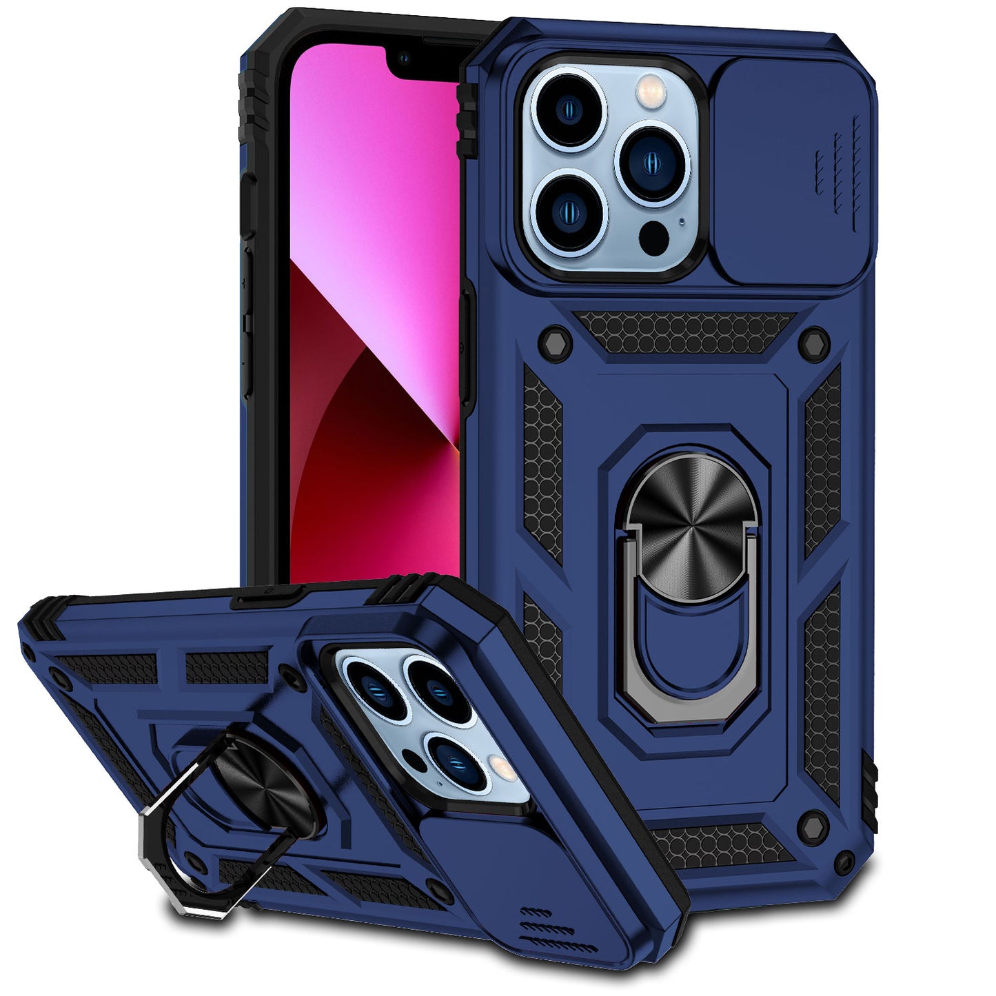 For Apple iPhone 14 Plus (6.7") Case with Stand, Camera Lens Protection & 360° Rotate Ring Kickstand, Shockproof  Phone Case Cover