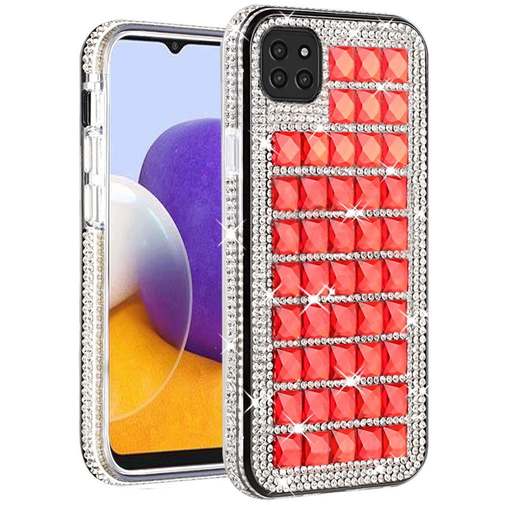 For Samsung Galaxy A22 5G Fashion Luxury 3D Bling Diamonds Rhinestone Jeweled Shiny Crystal Hybrid TPU + PC Bumper Hard Black Phone Case Cover