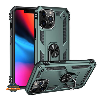 For Apple iPhone 13 Pro Max (6.7") Shockproof Hybrid Dual Layer PC + TPU with Ring Stand Metal Kickstand Heavy Duty Armor Shell  Phone Case Cover