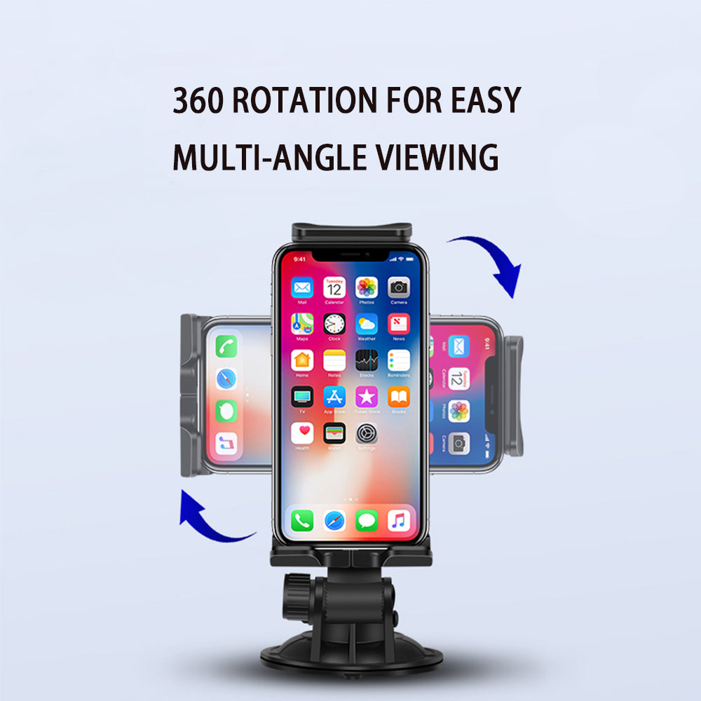 For Universal Phone Holder Dashboard Windshield with Suction Cup Long Arm Car Mount 360° Rotating Adjustable For Phone, Tablets (Size 4.3" - 6") Black Phone Case Cover