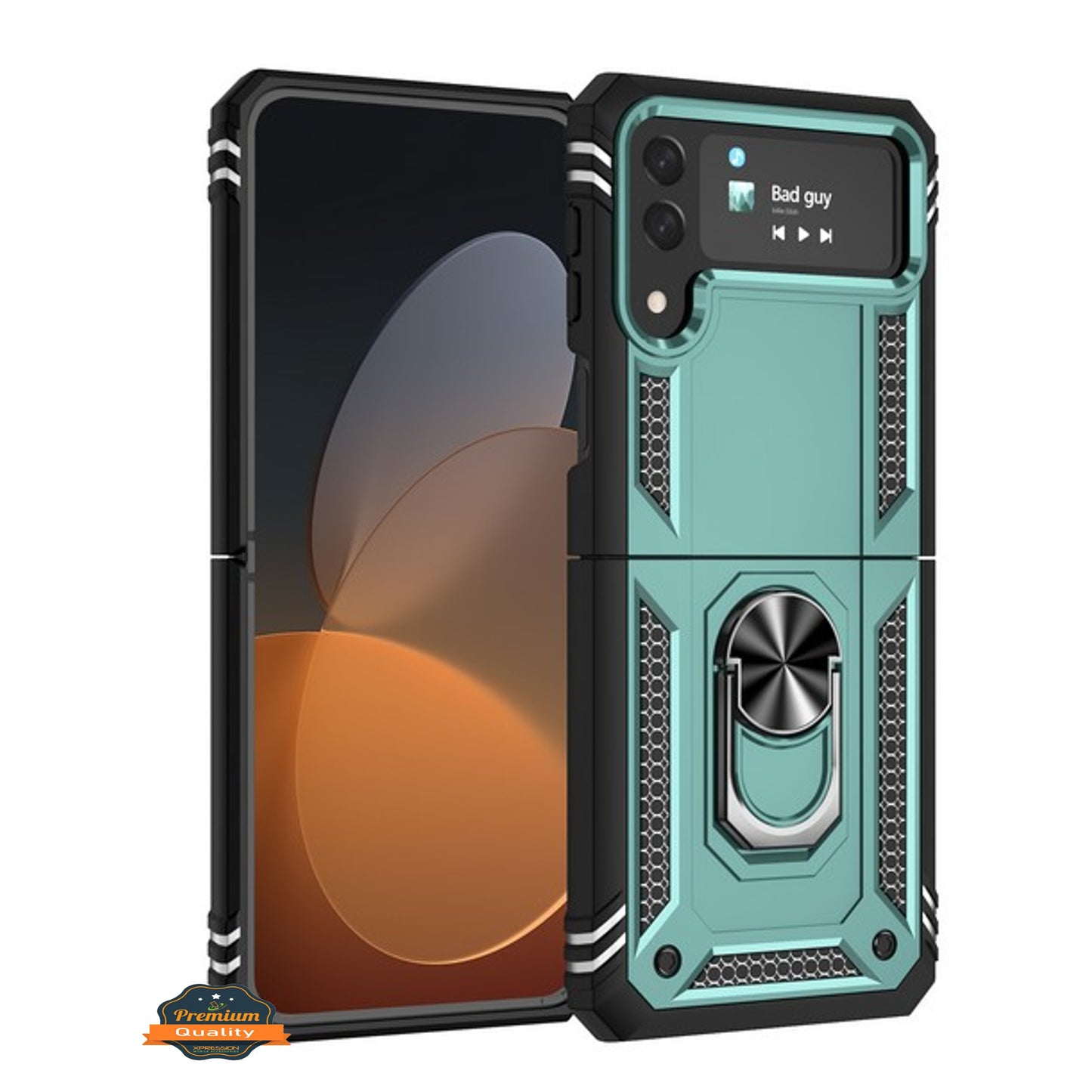 For Samsung Galaxy Z Flip 4 5G Shockproof Hybrid Dual Layer PC + TPU with Ring Stand Metal Kickstand Heavy Duty Armor Shell  Phone Case Cover