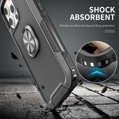 For Samsung Galaxy A03S Heavy Duty 3in1 Magnetic Ring Kickstand Stand Hybrid Shockproof Military-Grade Drop Protection Black Phone Case Cover
