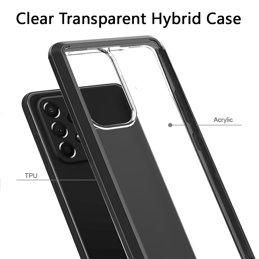 For Samsung Galaxy A73 5G Hybrid Slim Crystal Clear Transparent Shock-Absorption Bumper with TPU + Hard PC Back Frame Black Phone Case Cover