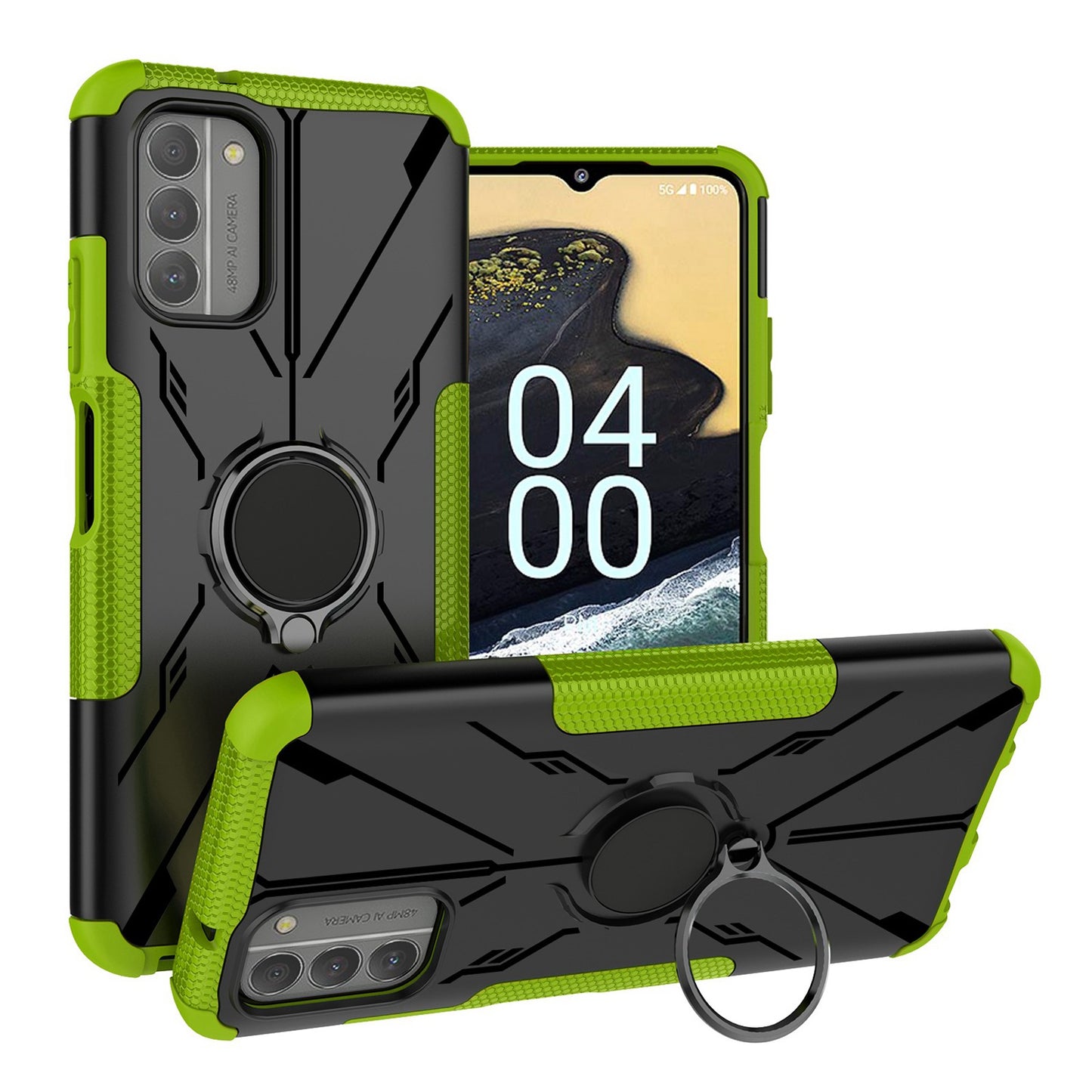 For Nokia G100 4G Hybrid 2in1 Rugged Hard TPU Shock-Absorbing with Magnetic Rotatable Ring Kickstand  Phone Case Cover