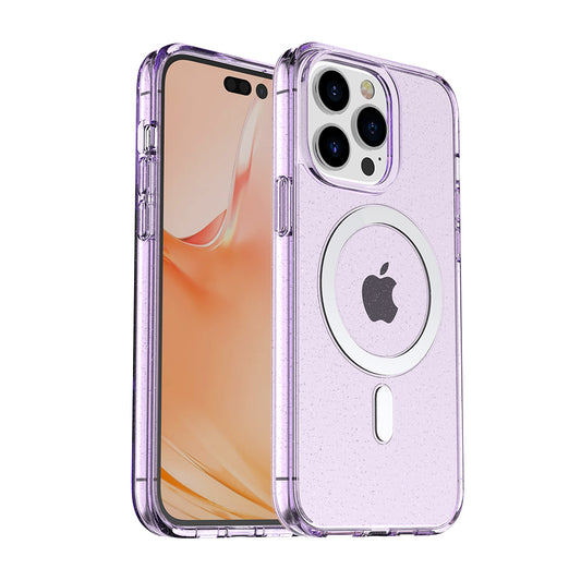 For Apple iPhone 14 Plus (6.7") Transparent Glitter Bling Sparkly Hybrid Hard PC TPU Grip Shockproof Compatible with MagSafe Purple Phone Case Cover