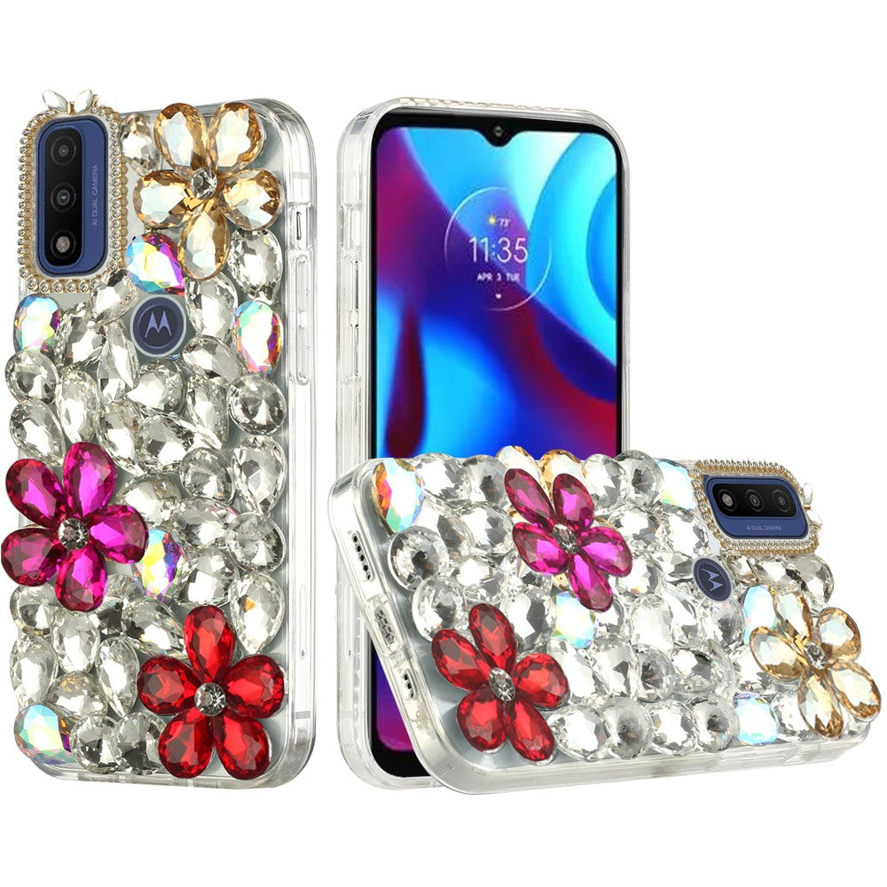 For Motorola Moto G Pure Bling Clear Crystal 3D Full Diamonds Luxury Sparkle Transparent Rhinestone Hybrid Bumper  Phone Case Cover