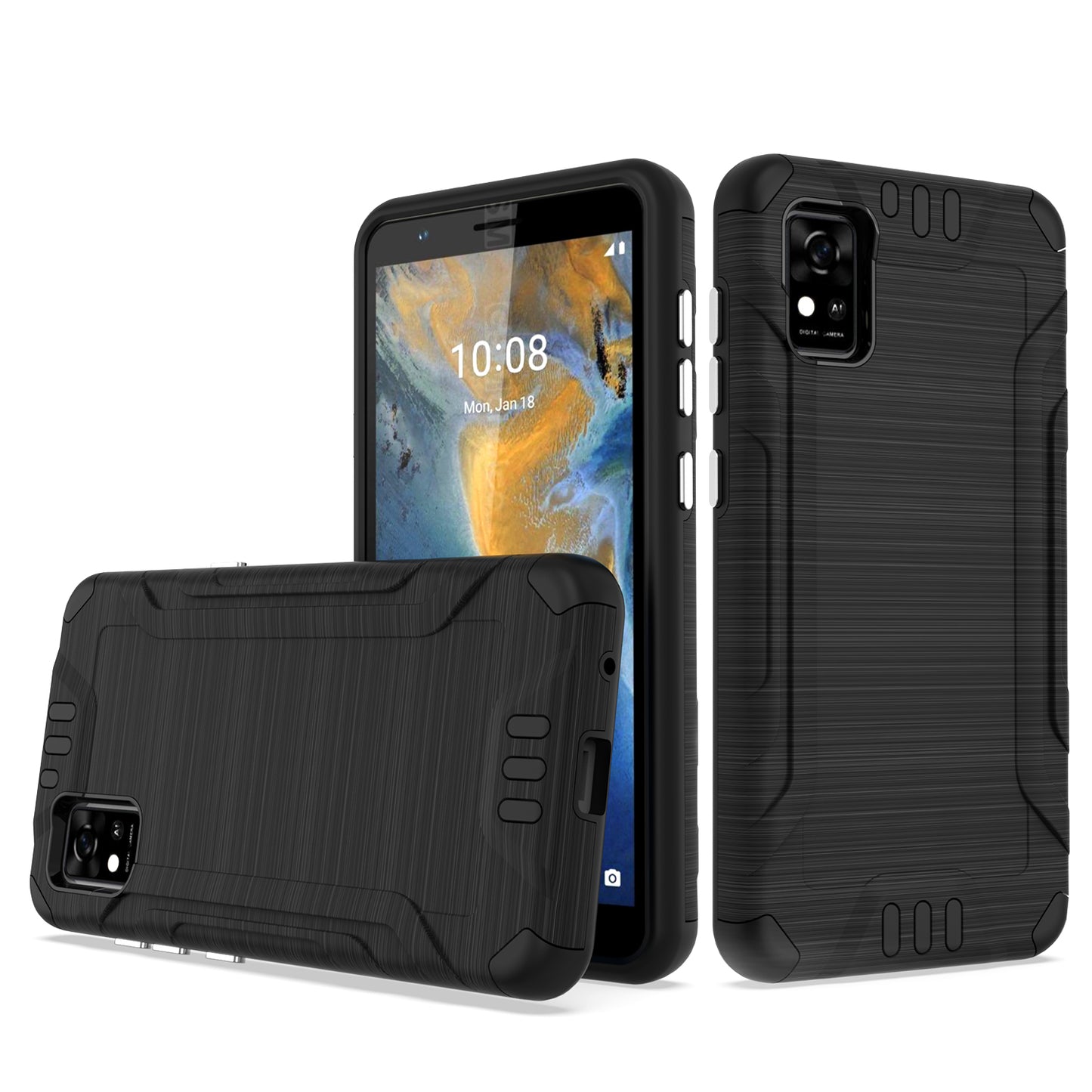 For ZTE Z589, Z5158 Hybrid Dual Layer Slim Defender Armor Tuff Metallic Brush Texture Finishing Shockproof Hard PC + Soft TPU Rubber  Phone Case Cover