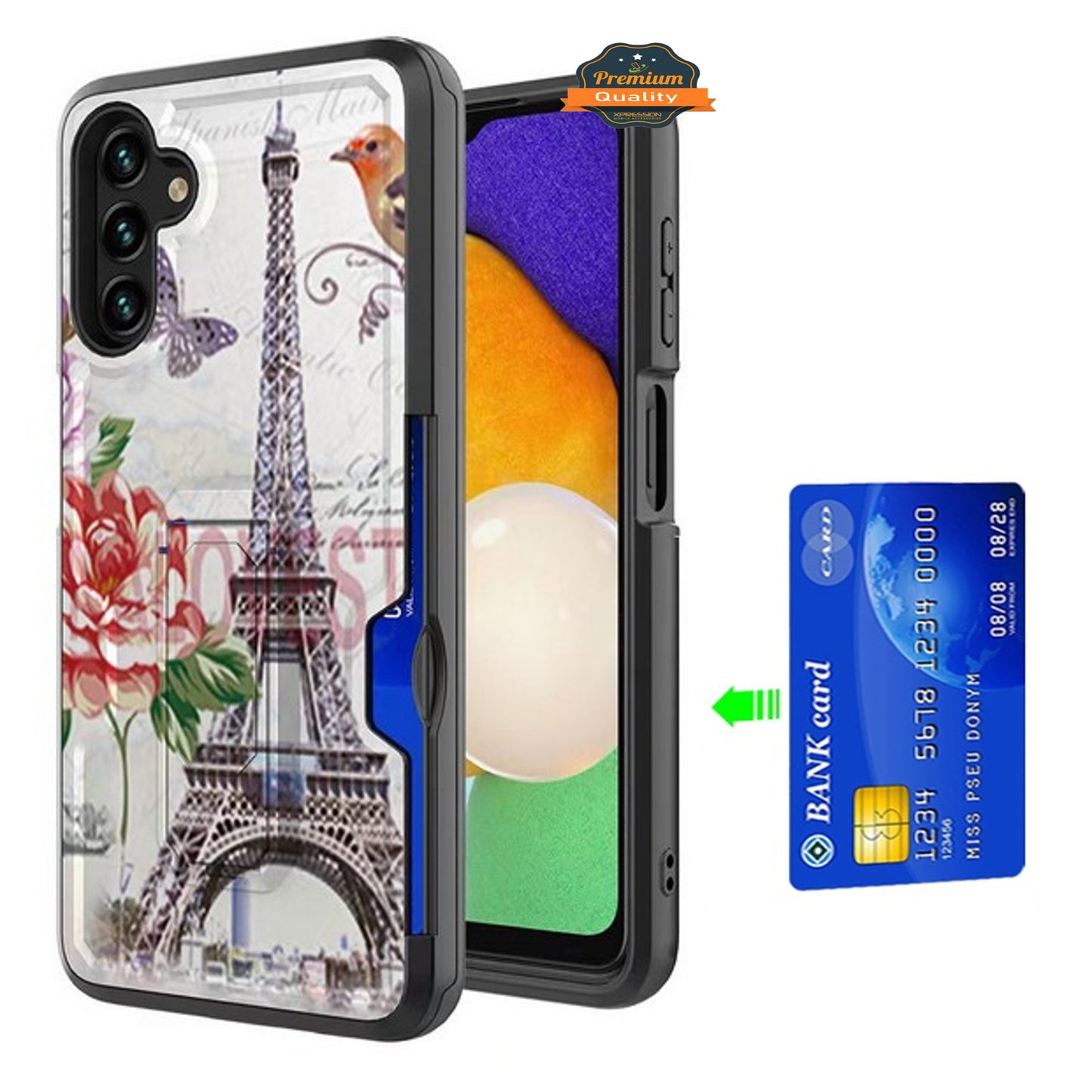 For Samsung Galaxy A13 5G Hidden Wallet Credit Card Slots with Kickstand Back Design Fashion Hybrid Shockproof Hard  Phone Case Cover