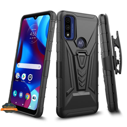 For Motorola Moto G Power 2022 Hybrid Armor Kickstand with Swivel Belt Clip Holster Heavy Duty 3 in 1 Defender Shockproof Rugged  Phone Case Cover
