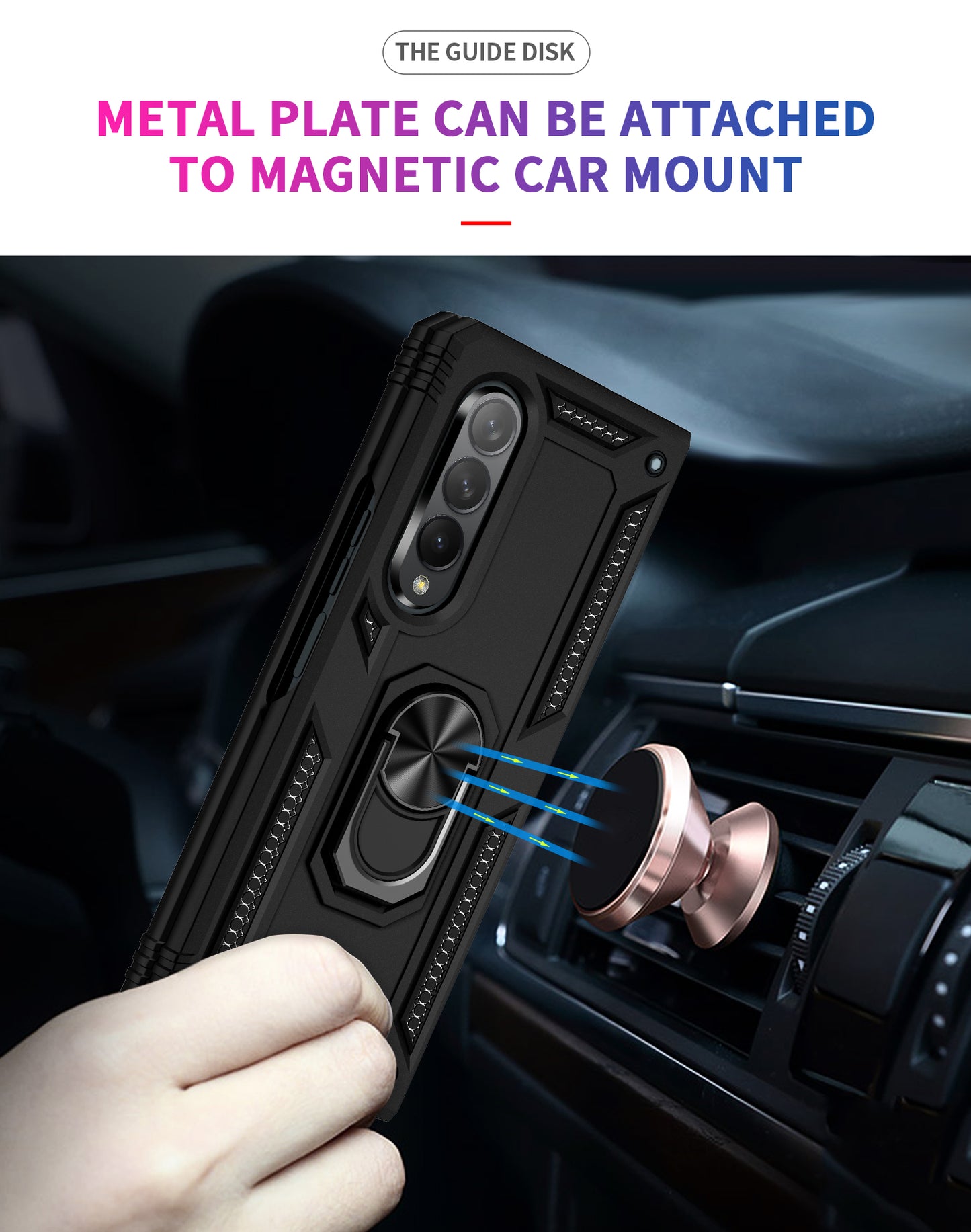 For Samsung Galaxy Z Fold 4 5G Hybrid Durable 360 Degree Rotatable Ring Stand Holder Kickstand Fit Magnetic Car Mount  Phone Case Cover
