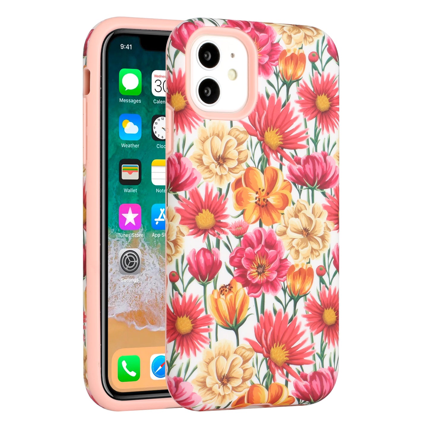 For Apple iPhone 14 (6.1") Bliss Floral Stylish Design Hybrid Rubber Silicone TPU Hard Shockproof Armor Slim  Phone Case Cover