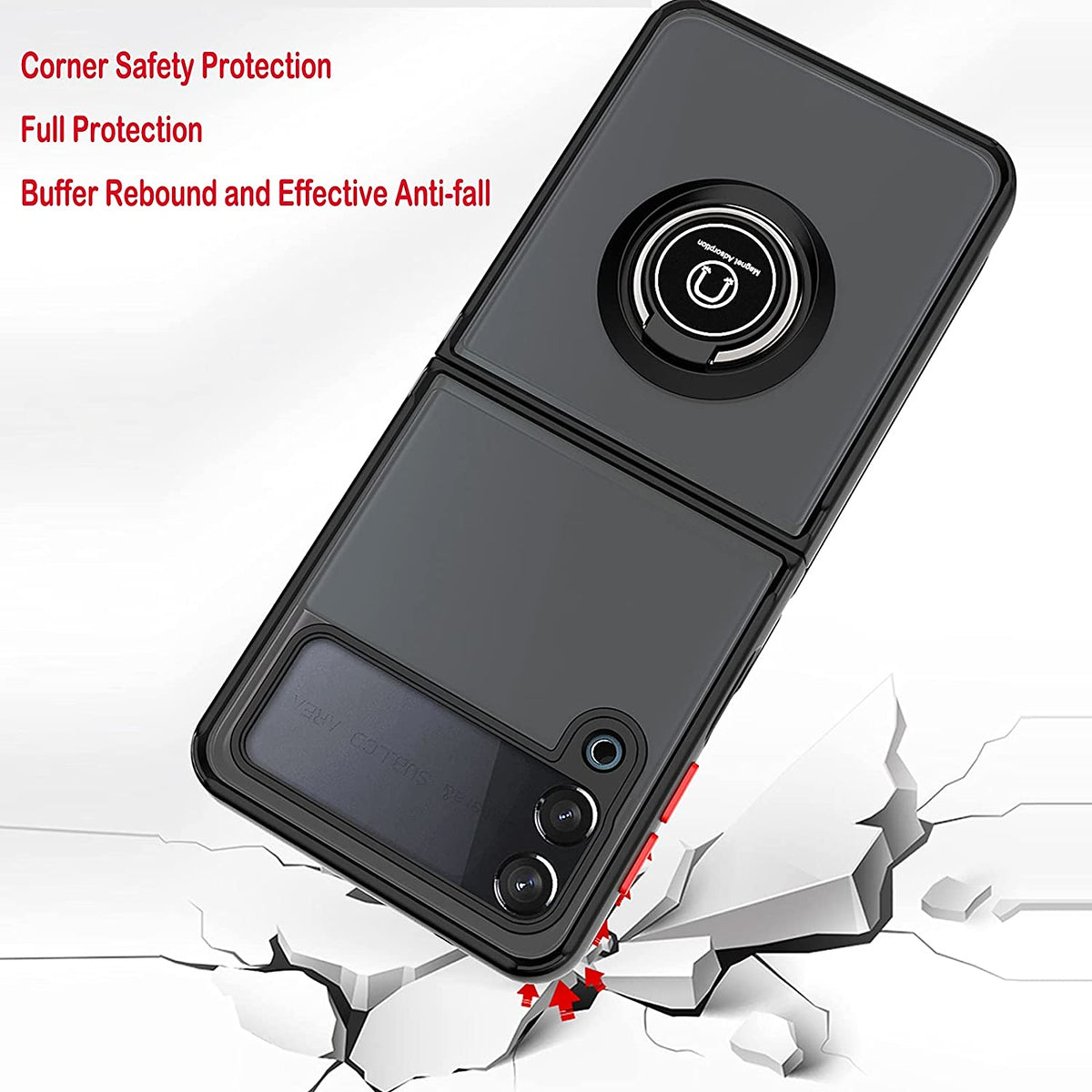 For Samsung Galaxy Z Flip 4 5G Finger Ring Stand Holder Kickstand Hybrid Frosted Matte TPU Hard PC Shock-Absorption  Phone Case Cover