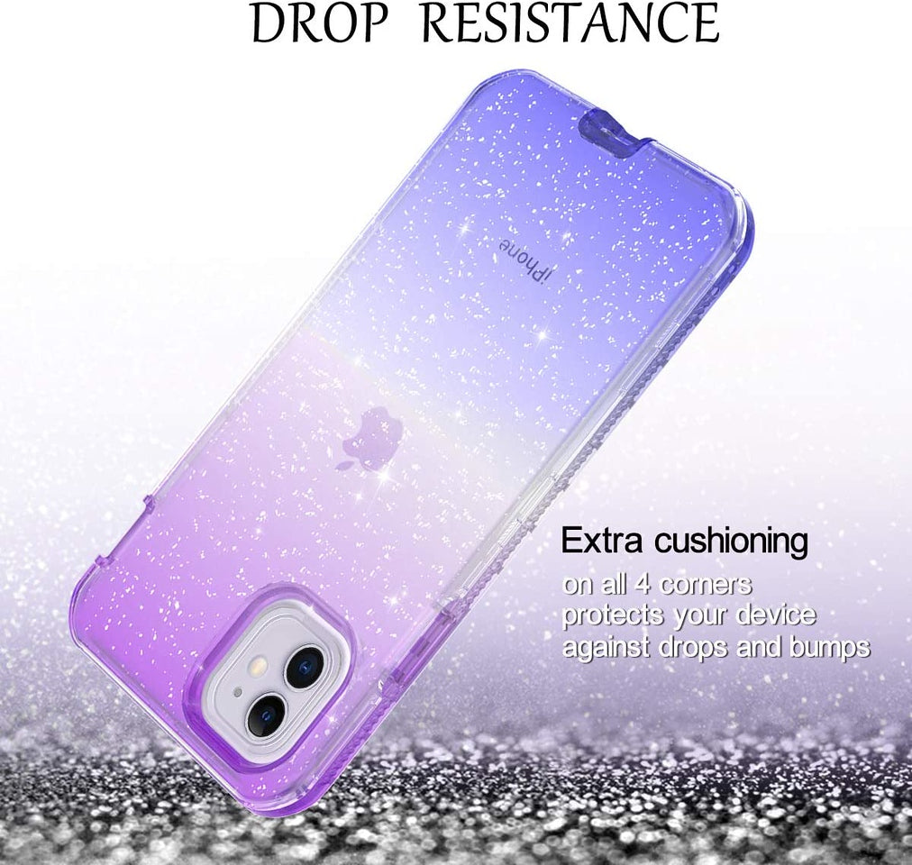 For Apple iPhone 13 Pro (6.1") Clear Gradient Glitter Bling Sparkly Hybrid Hard PC Soft TPU Bumper and Front Frame Drop Protective  Phone Case Cover