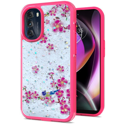 For Motorola Moto G 5G 2022 Sakura Spring Flowers Design Colorful Frame Hybrid Rubber TPU Hard PC Shockproof Slim  Phone Case Cover