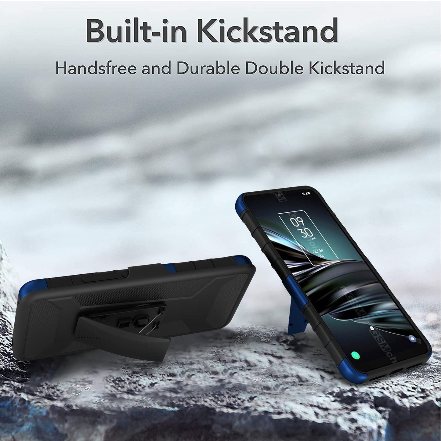 For TCL 20 XE Hybrid Belt Clip Holster with Built-in Kickstand, Heavy Duty Protective Shock Absorption Armor Defender Rugged Black Phone Case Cover