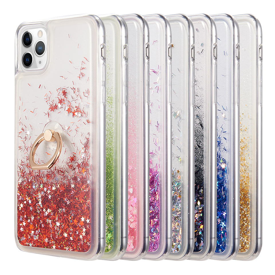For Apple iPhone 13 /Pro Max Mini Hybrid Glitter Luxury Bling Sparkling Liquid Quicksand Glittering Sparkle TPU Rubber PC with Ring Stand Holder Kickstand  Phone Case Cover