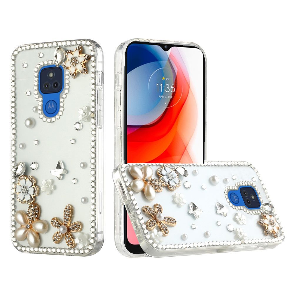 For Samsung Galaxy S21 Ultra Bling Clear Crystal 3D Full Diamonds Luxury Sparkle Rhinestone Hybrid Protective White Flower Butterfly Phone Case Cover