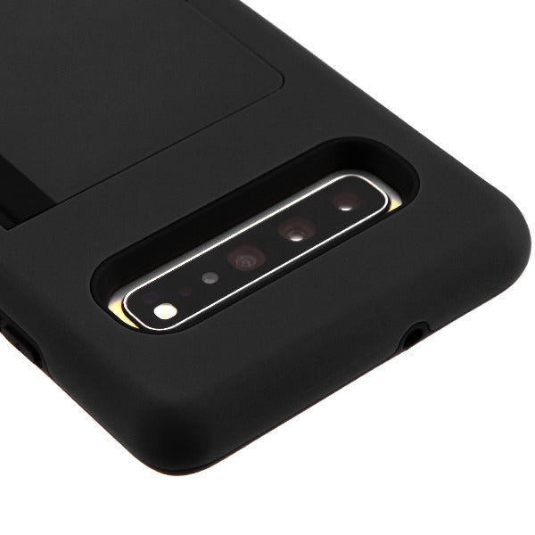 For Samsung Galaxy S10 5G (6.7") Credit Card Wallet Back Storage Invisible Pocket Dual Layer Hard PC TPU Hybrid Protective Black Phone Case Cover
