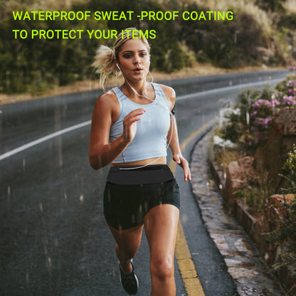 Universal Slim Atheletic Fabric Running Belt with Large Phone Pocket, Keys & Headset Holder Fanny Waist Pack for Hiking Running Fitness Glow in dark Universal Large Running Fanny Pack [Black]