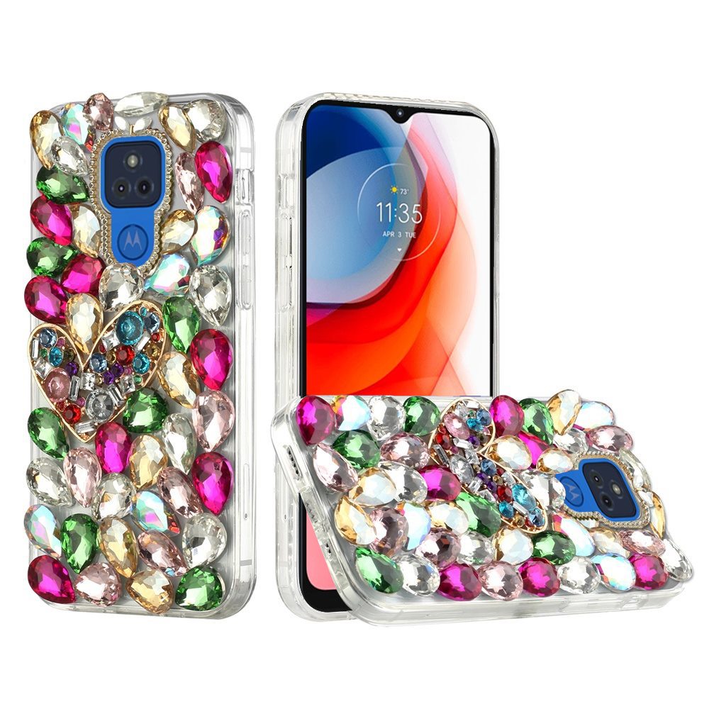 For Samsung Galaxy S21 Ultra Bling Clear Crystal 3D Full Diamonds Luxury Sparkle Rhinestone Hybrid Protective Colorful Heart Phone Case Cover