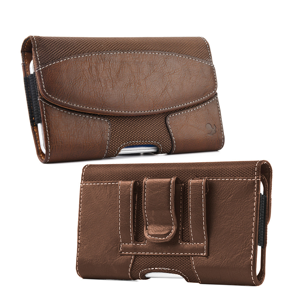 For Nokia C200 Horizontal Universal Pouch Case PU Leather Cell Phone Holster with Belt Clip and Card Slot Pocket Cover [Brown]