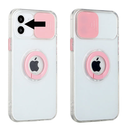 For Apple iPhone 13 (6.1") Transparent Cases with Ring Stand & Camera Window, Slide Lens Protection Slim Hybrid Shockproof  Phone Case Cover