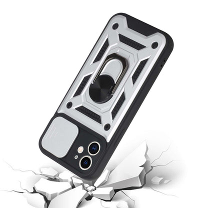 For Apple iPhone SE 2022 /SE 2020/8/7 Hybrid Cases with Camera Lens Cover, Ring Kickstand Rugged Dual Layer Heavy Duty Silver Phone Case Cover