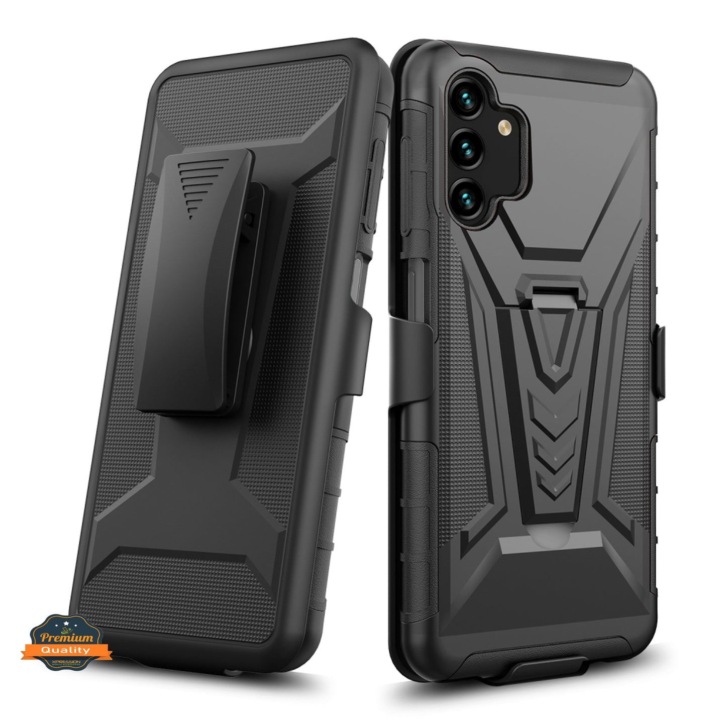 For Samsung Galaxy A13 5G Belt Clip Holster Dual Layer Shockproof with Clip On & Kickstand Heavy Duty Full Body Hybrid Black Phone Case Cover
