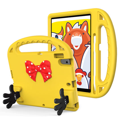 For Apple iPad Mini 6th Gen 8.3 inch Hybrid Shockproof Bow Hands Kickstand Antislip Rubber TPU Kid-Friendly Bumper Tablet Yellow Phone Case Cover