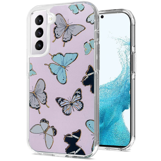 For Samsung Galaxy S22 Ultra Stylish Gold Layer Printing Design Hybrid Rubber TPU Hard PC Shockproof Armor Rugged Slim Butterflies Phone Case Cover
