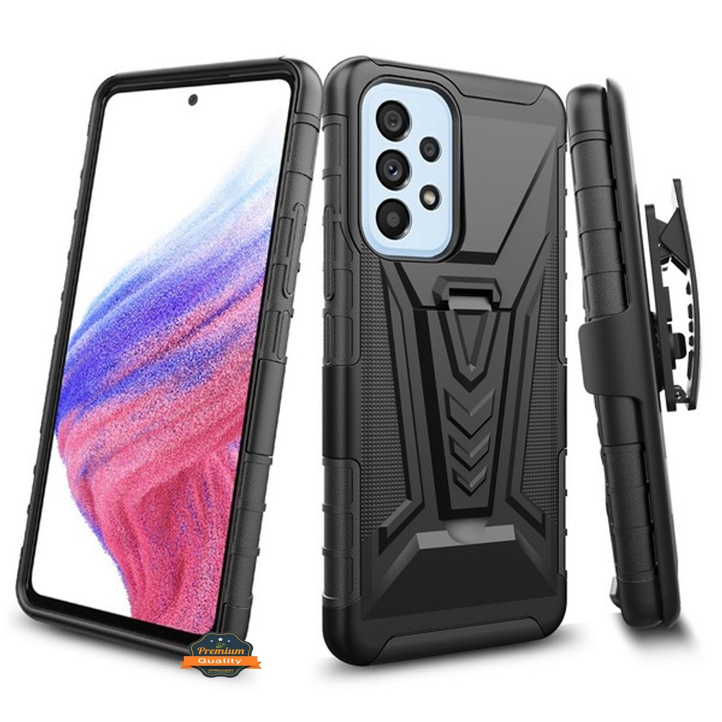 For Samsung Galaxy A23 5G Hybrid Armor Kickstand with Swivel Belt Clip Holster Heavy Duty 3 in 1 Defender Shockproof  Phone Case Cover