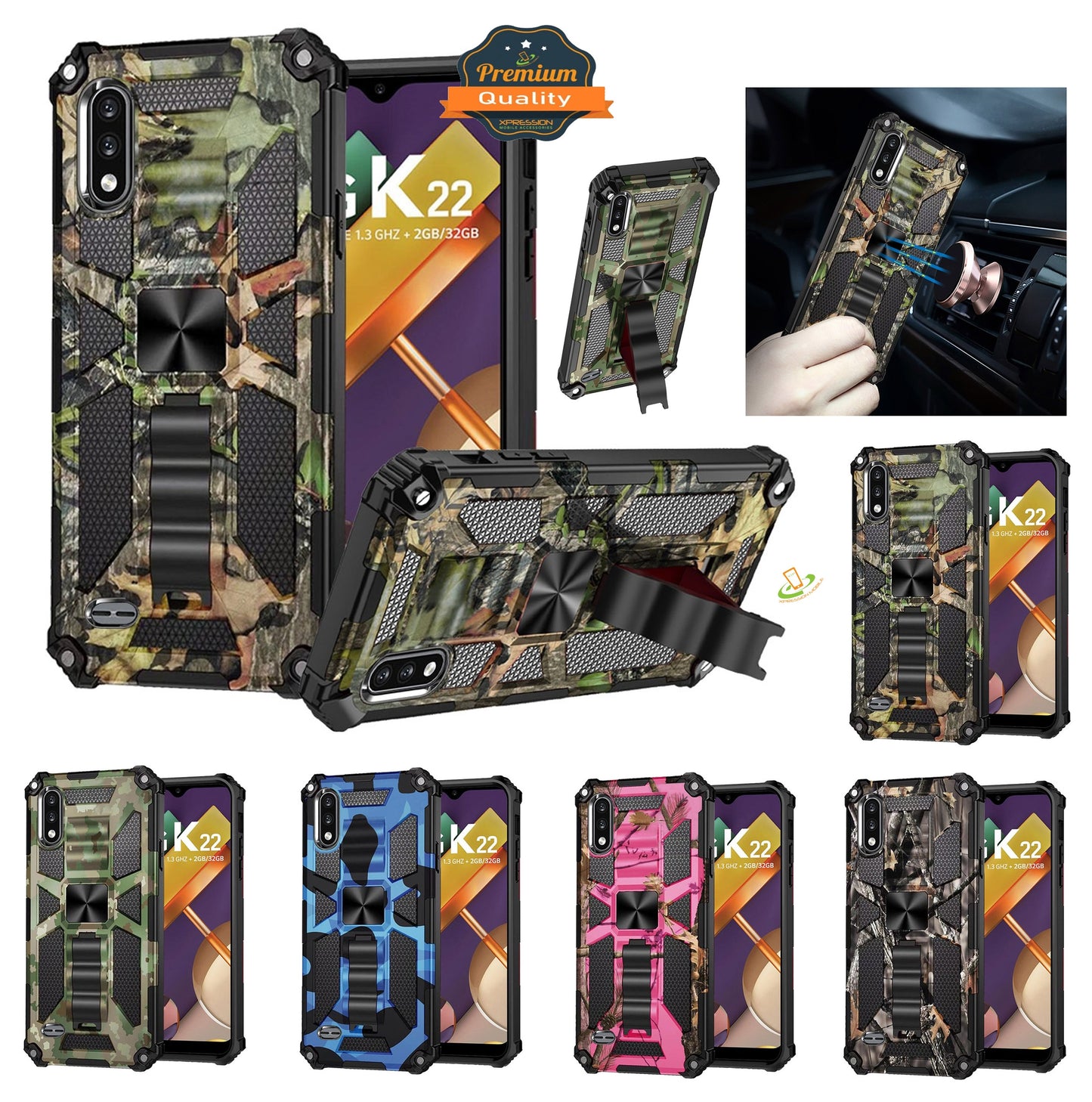For Samsung Galaxy S22 Hybrid Camouflage [Military Grade] Rugged Kickstand Protective Fit Magnetic Car Mount Stand  Phone Case Cover