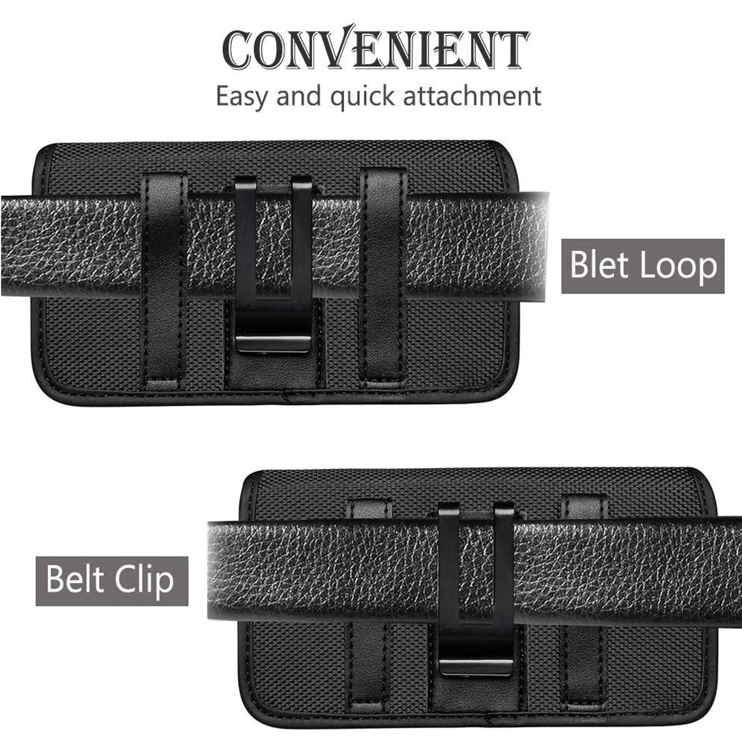 For Nokia C200 Pouch Case Universal Horizontal Canvas with Belt Clip Loop Holster Military Grade Cell Phone Holder Cover [Black]