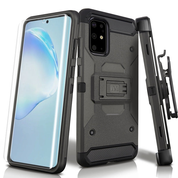 For Samsung Galaxy S10 5G (6.7") Hybrid Armor with Belt Clip Holster Kickstand & Screen Protector Hard PC Shockproof Gray Phone Case Cover