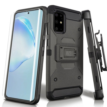 For Samsung Galaxy S10 5G (6.7") Hybrid Armor with Belt Clip Holster Kickstand & Screen Protector Hard PC Shockproof Gray Phone Case Cover