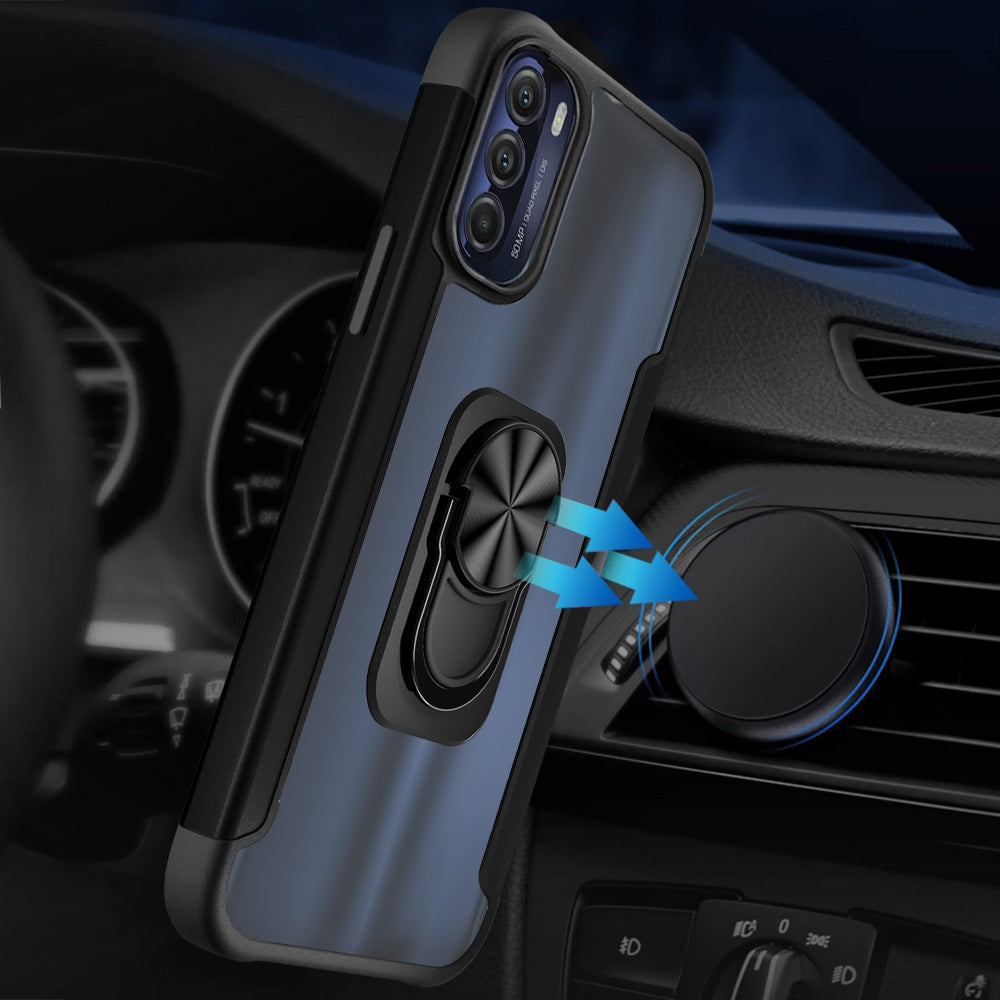 For Motorola Moto G Stylus 5G 2022 Clear Military Grade Hybrid with Ring Holder Kickstand [Magnetic Car Mount Feature]  Phone Case Cover