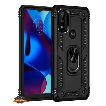 For Motorola Moto G Pure Shockproof Hybrid Dual Layer PC + TPU with Ring Stand Metal Kickstand Heavy Duty Armor Shell  Phone Case Cover