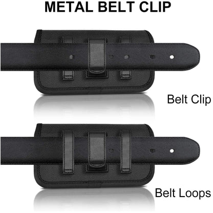 Universal Large Horizontal Belt Clip Holster Rugged Canvas Nylon Fabric Pouch Phone Holder Cover [Elastic Side] with Belt Clip & Loops (Holds Phone Up To 6.3 Inch) Universal Standard Black
