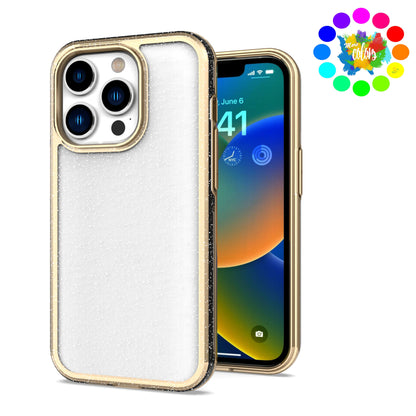 For Apple iPhone 13 Pro Max 6.7" Electroplated Gold Frame Glitter Bling Transparent Hybrid Hard PC Rubber Shockproof  Phone Case Cover