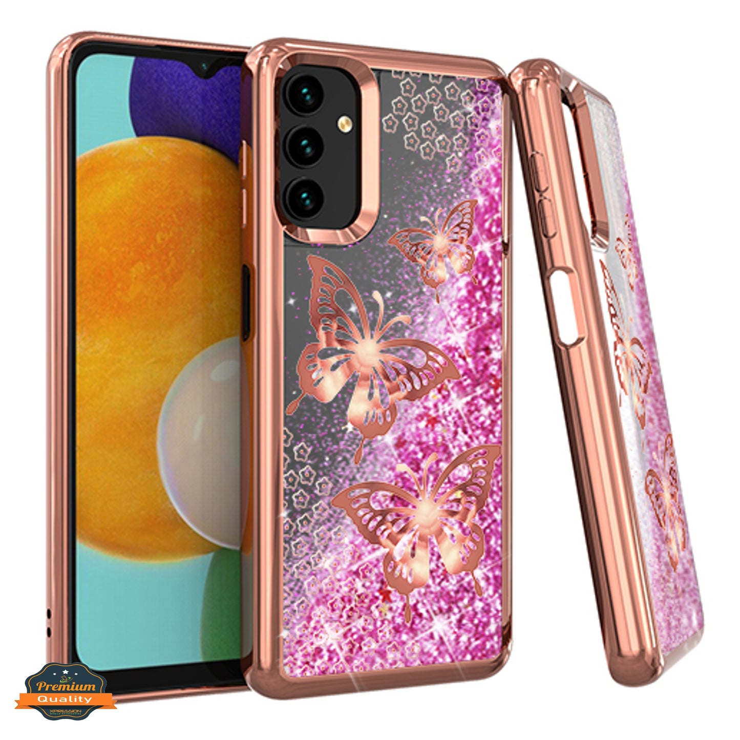 For Samsung Galaxy A53 5G Quicksand Liquid Glitter Bling Flowing Sparkle Fashion Hybrid TPU and Chrome Plating Hard PC  Phone Case Cover