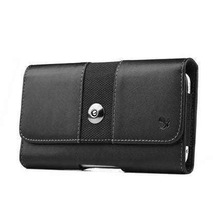 For Nokia C200 Universal Leather Case with Belt Clip and Loop Holster Phone Cover Magnetic Closure Horizontal Carry-on Pouch [Black]